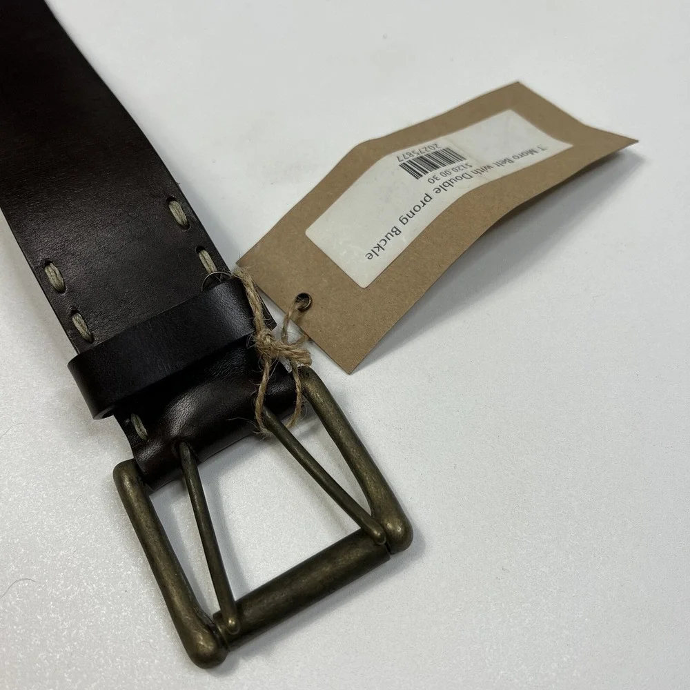 NWT Peter Nappi Brown T Moro Belt w/ Double Prong Buckle Leather Belt Size 30/75